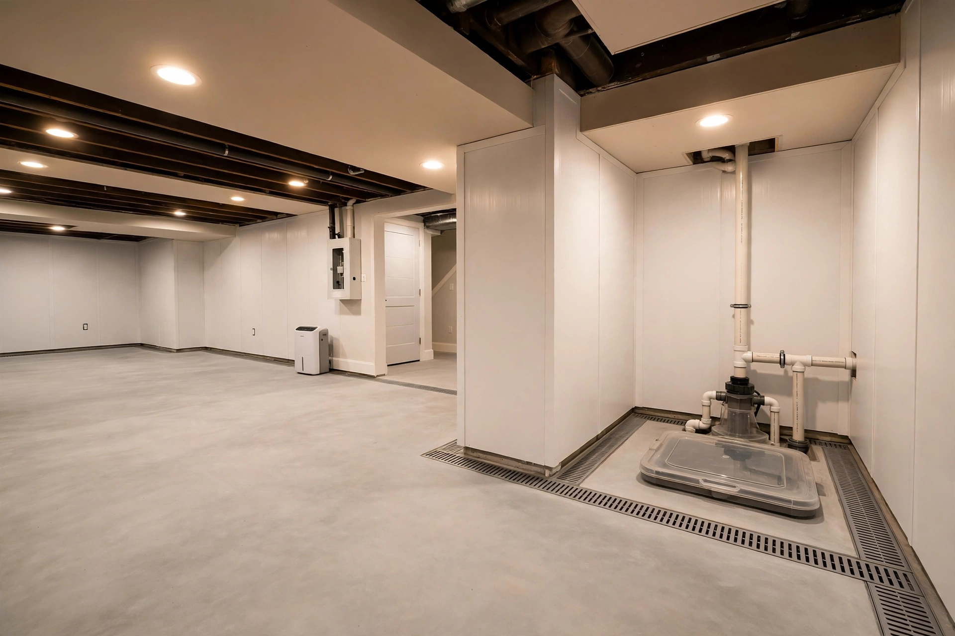 After photo, Interior Basement Waterproofing in Woodmore, by Bowie Foundation Repair Company