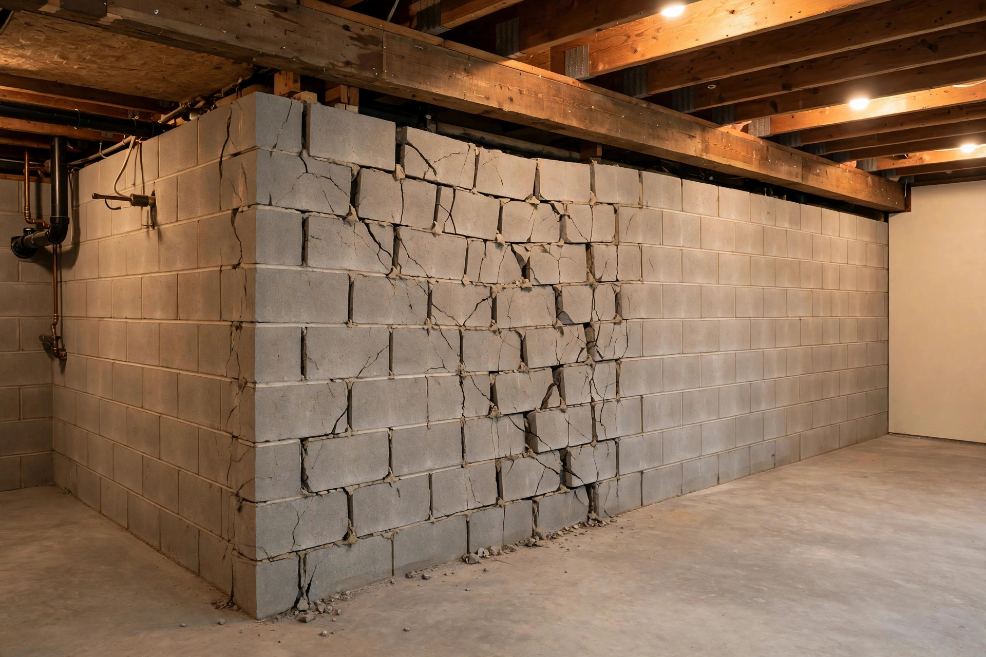 Before photo,  Steel I-Beam Wall Support in Long Ridge, by Bowie Foundation Repair Company