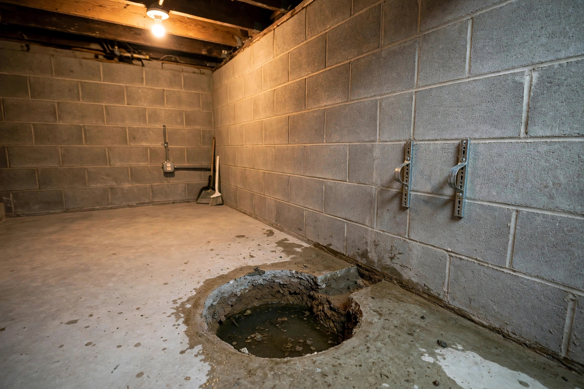 Before photo,  Sump Pump Installation in Yorktown, by Bowie Foundation Repair Company