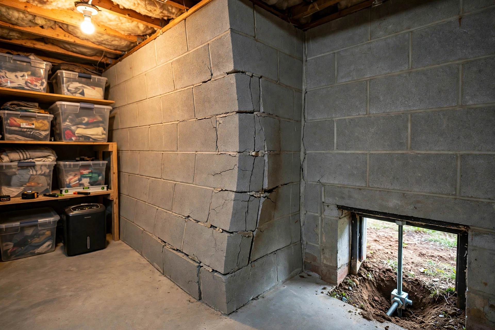 Before photo,  Wall Anchor Installation in Somerset, by Bowie Foundation Repair Company